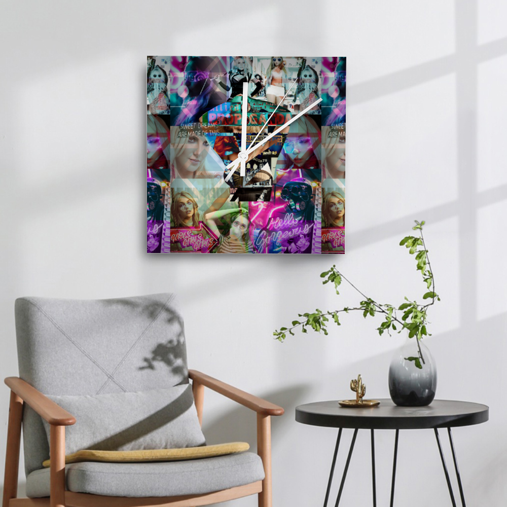 Propaganda Britney White Pointers 11"/12"/15" Custom Square Non-ticking Scaleless Wooden Wall Clock