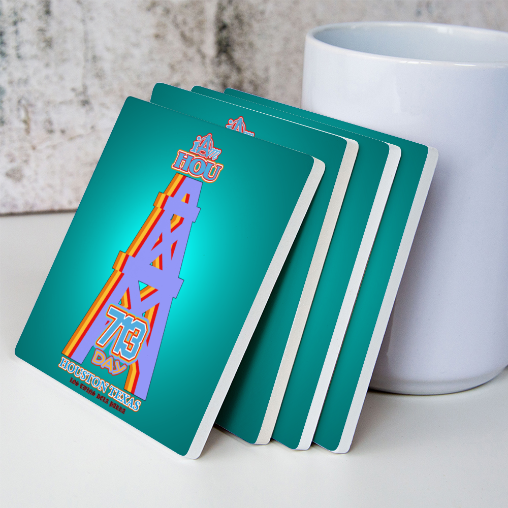 I Am Hou Oiler Blue 4 PCS Cork Backed Ceramic Coasters for Drinks, Heat Resistant Coasters, Coffee Mug Place Mats