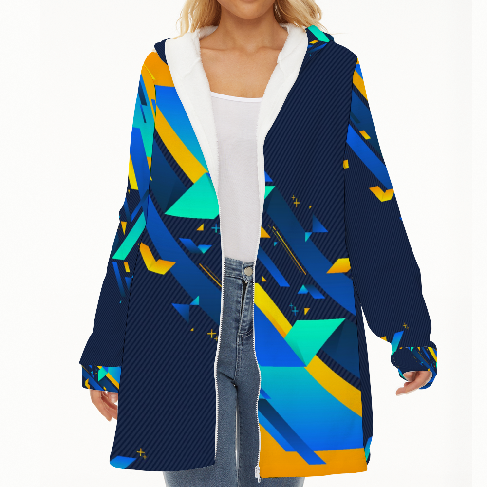Fractual Fresh Blue Ladies Long Plush Hoody