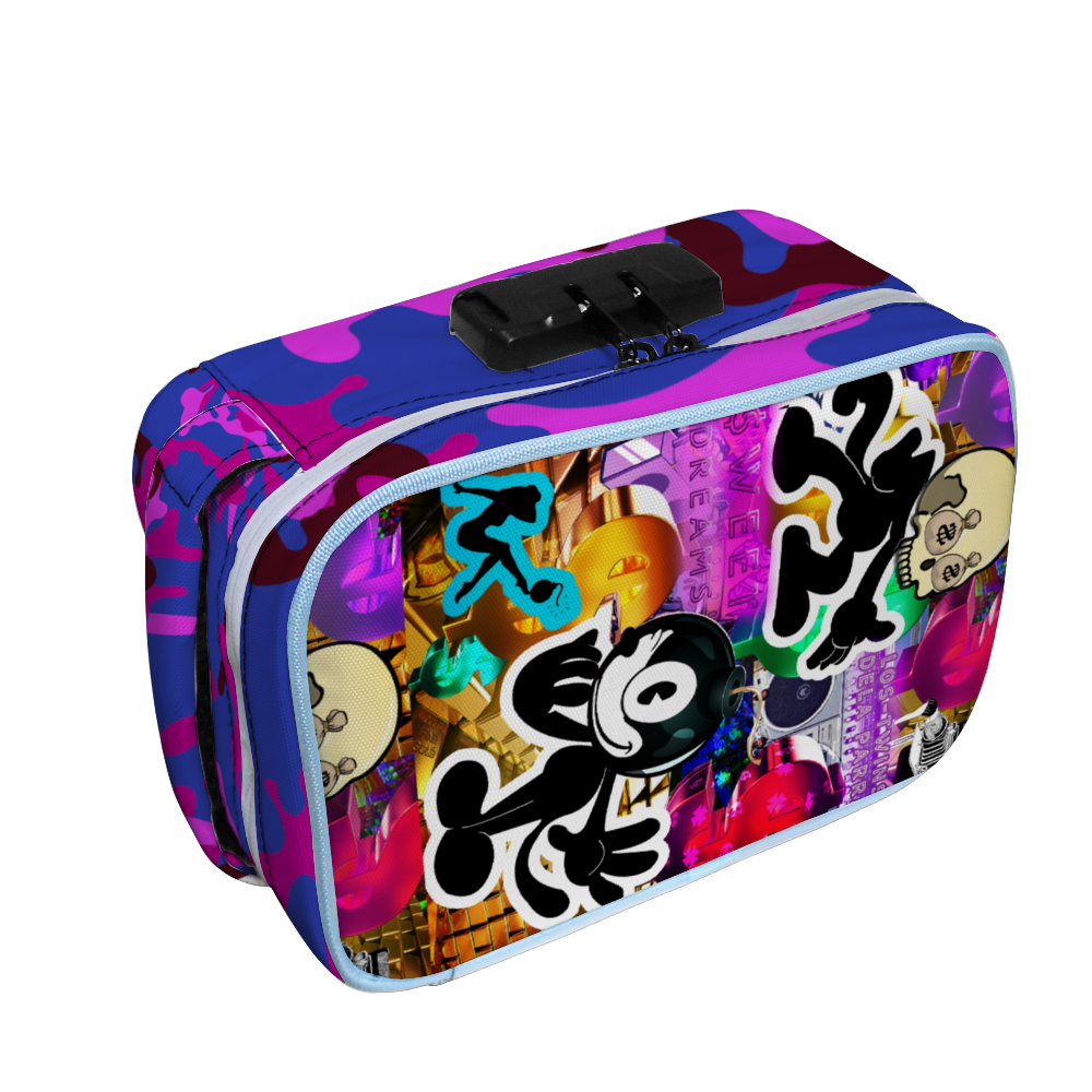 Double Trouble Purple Camo Combination Lock Active Charcoal Cigar Bag Zipper Closure