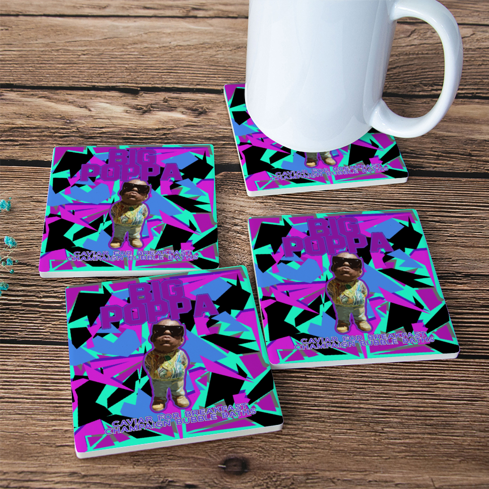 Big Poppa 4 PCS Cork Backed Ceramic Coasters for Drinks, Heat Resistant Coasters, Coffee Mug Place Mats