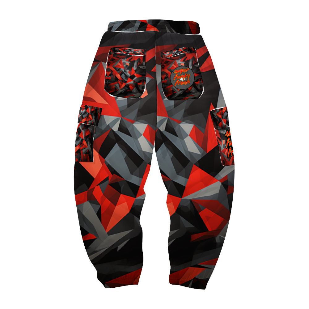 Digital Camo Red Black Grey All Over Print Long Casual Baggy Jogger Pants
