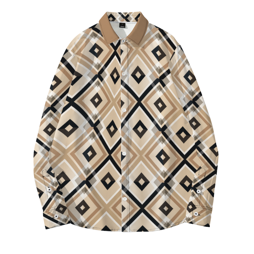 Light Brown Plaid Long Sleeve Unisex Button Up T-shirts
