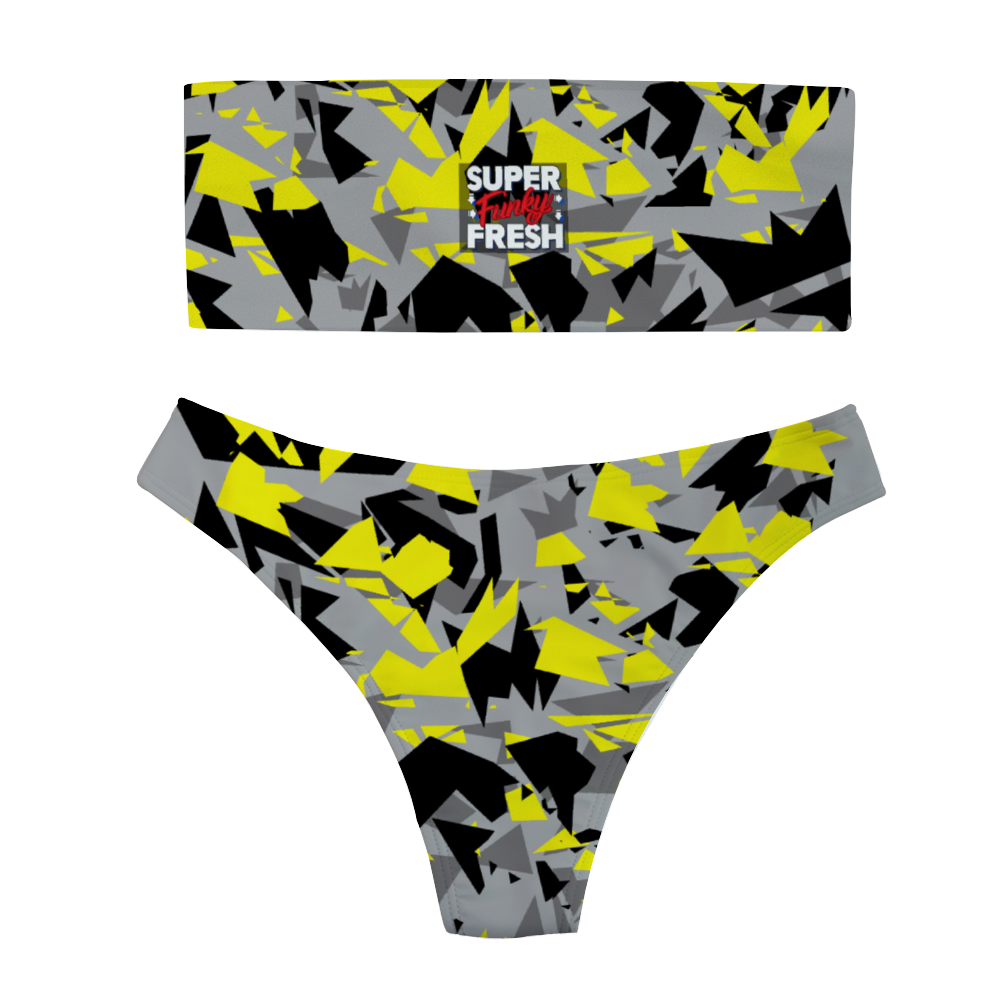 Yellow Grey Camo Women's Bandeau Bikini with Padding