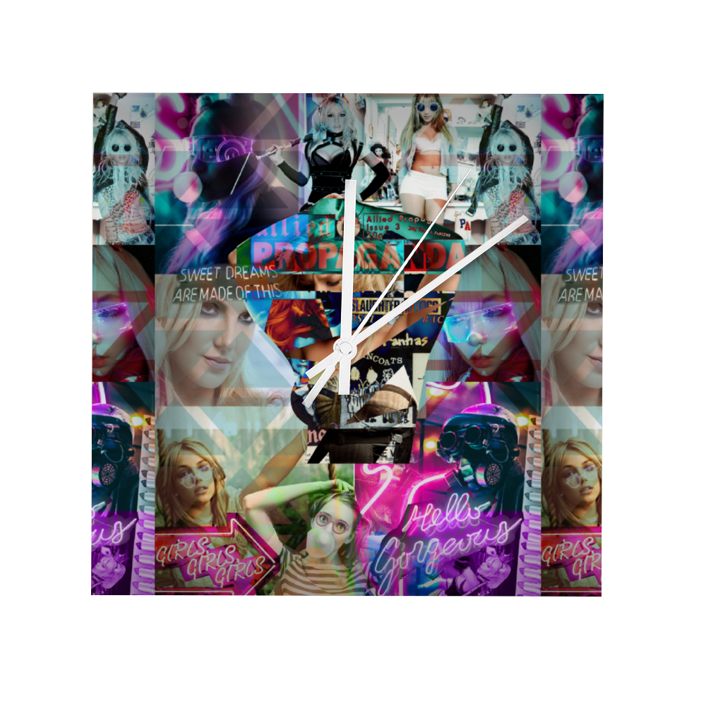 Propaganda Britney White Pointers 11"/12"/15" Custom Square Non-ticking Scaleless Wooden Wall Clock