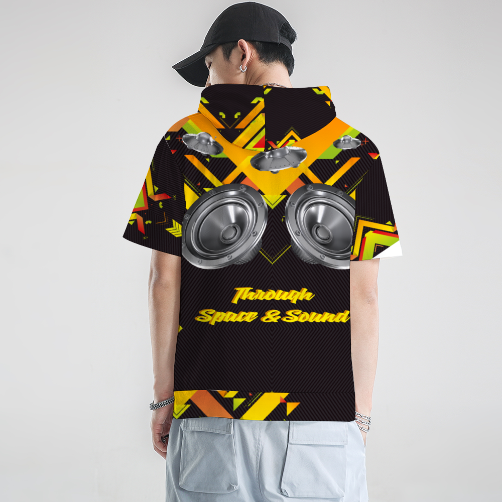Through Space and Sound Short Sleeve Hoodie All Over Print Soft and Breathable Hoodie
