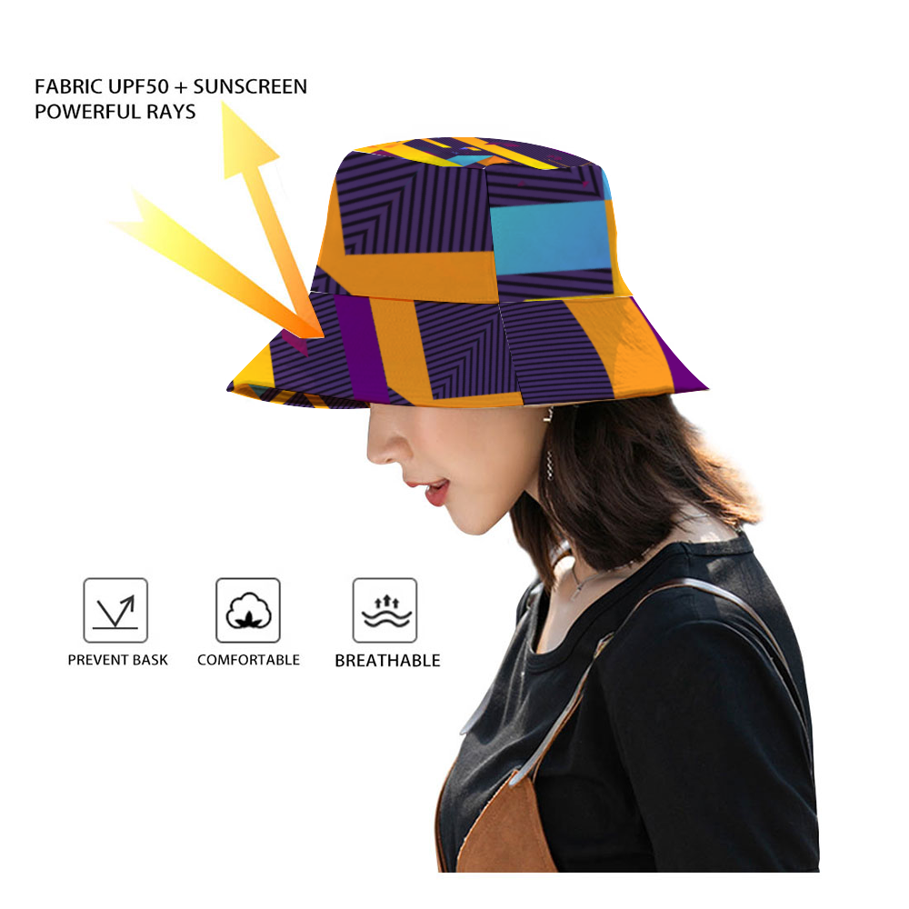 Fractual Fresh Yellow Purple Bucket Hat with Customized Under Brim