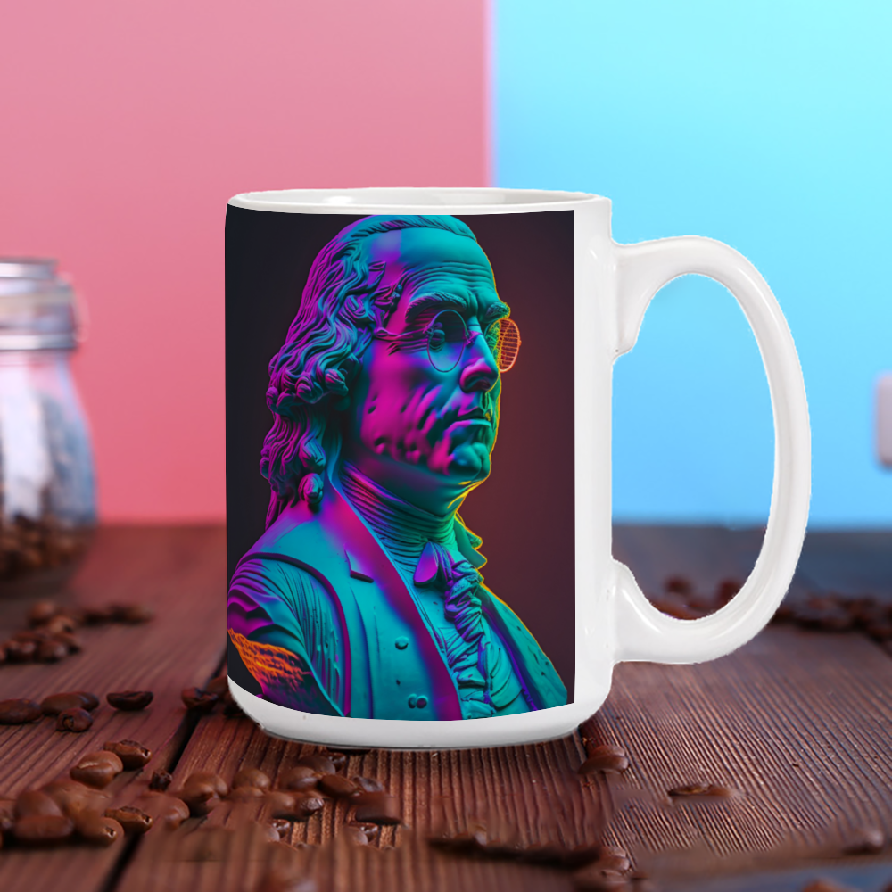 Ben Franklin 15 Oz White Ceramic Coffee Mugs