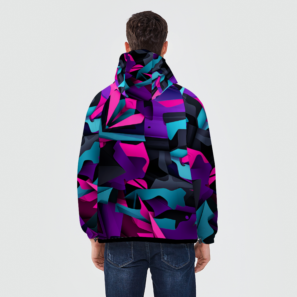 Blue and Purple Tone Digital Camo: Full-Zip Hooded Sweatshirt All Over Print Jackets with Plush