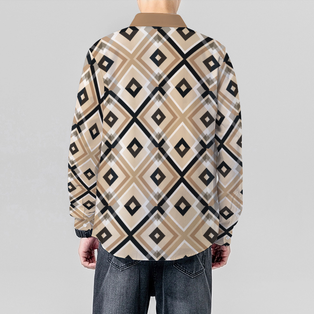 Light Brown Plaid Long Sleeve Unisex Button Up T-shirts