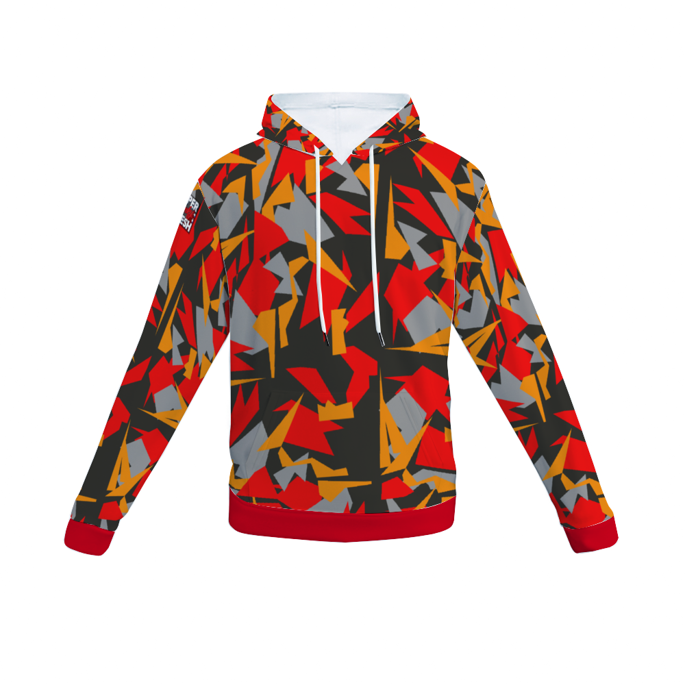 Super Funky Fresh Camo Red/Orange/Gray All Over Print Plush Spun Velve Hoodie with Pockets