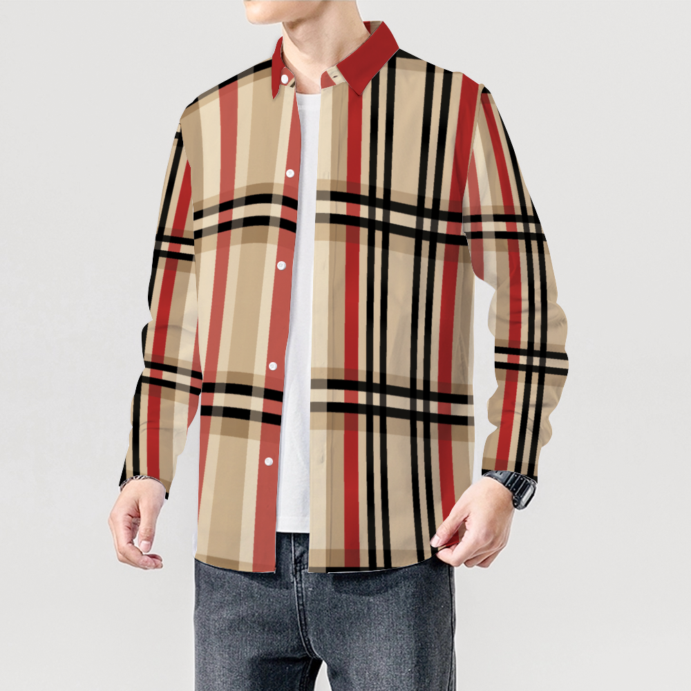 Soft Red Collar, Plaid Long Sleeve Unisex Button Up
