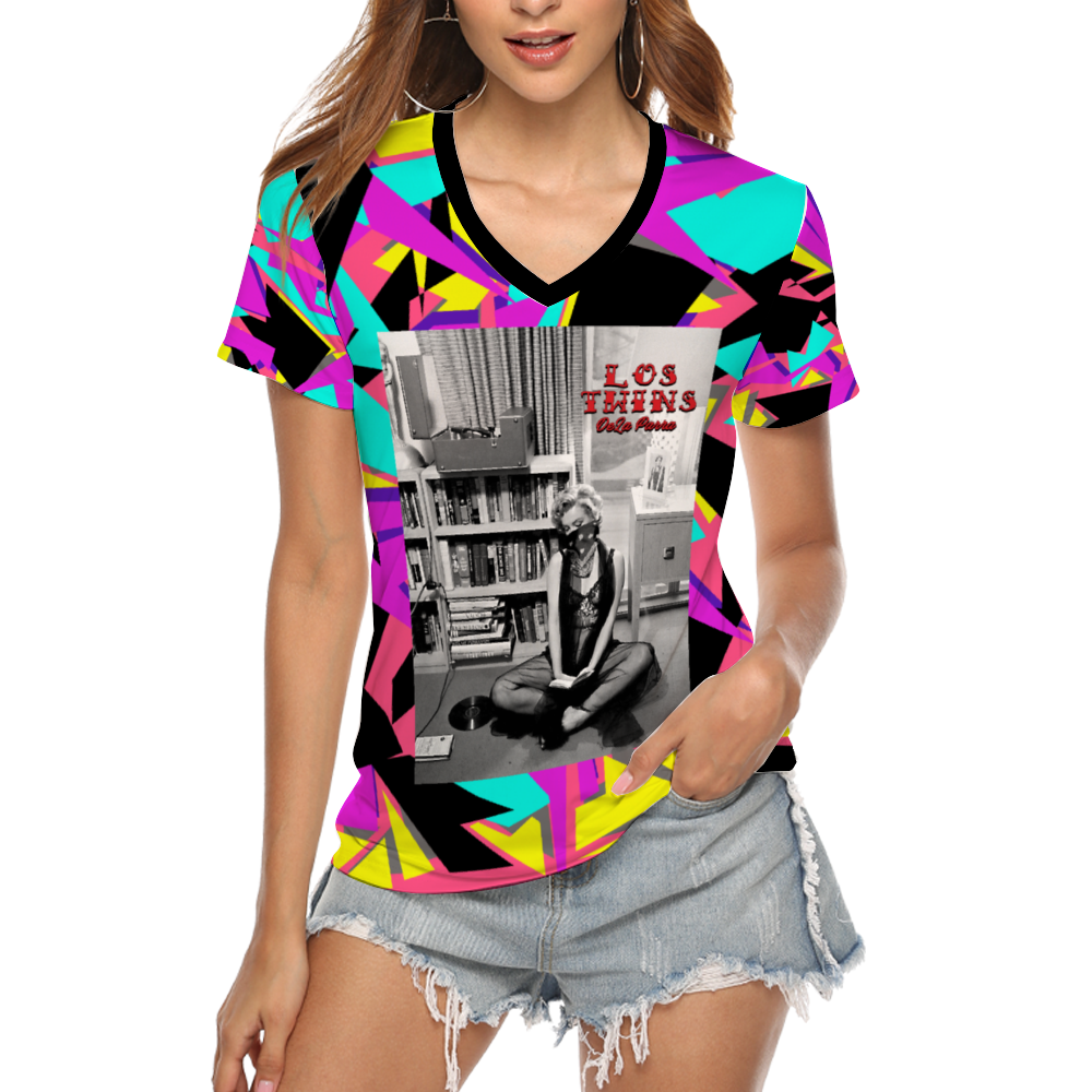 Dela Parra Monroe Pink and Yellow Digital Camo Unisex V-neck T-Shirt