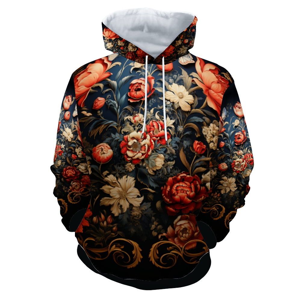 Flower Motiff DeLa Parra All Over Print Plush Hoodies with Pockets