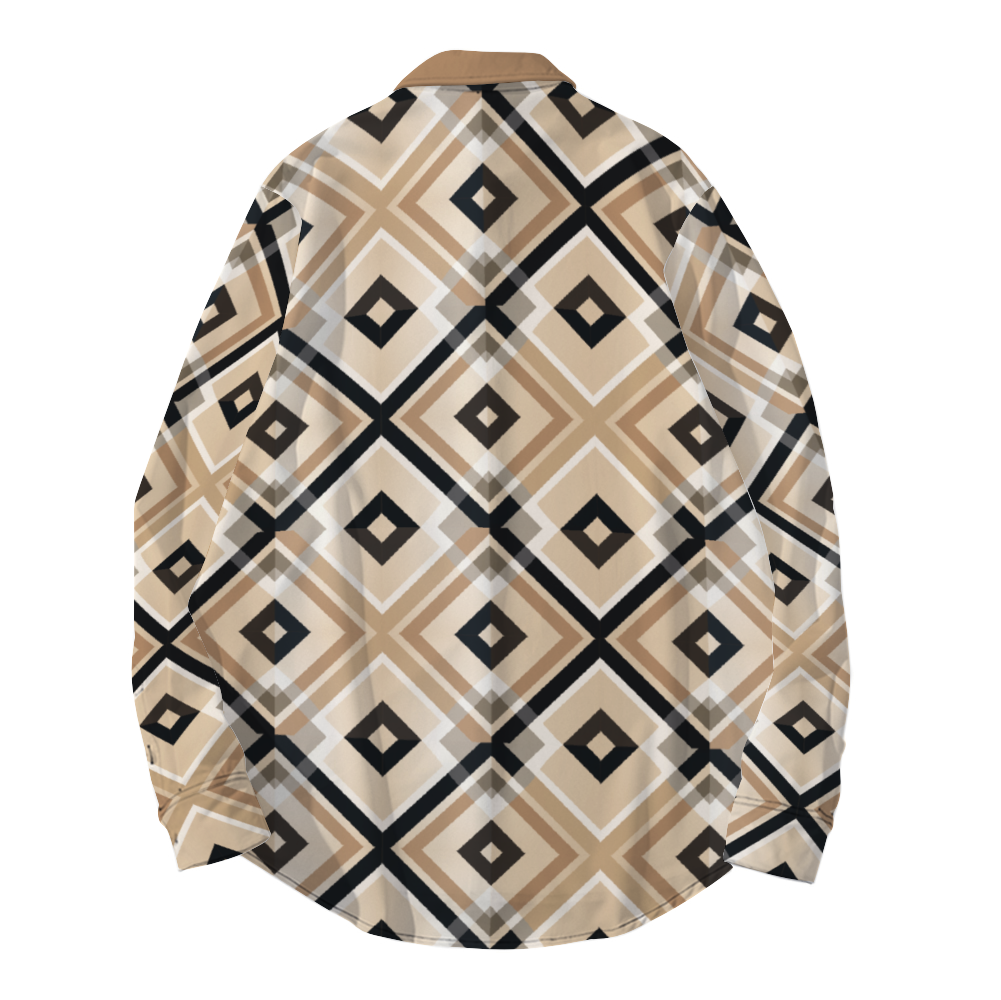 Light Brown Plaid Long Sleeve Unisex Button Up T-shirts