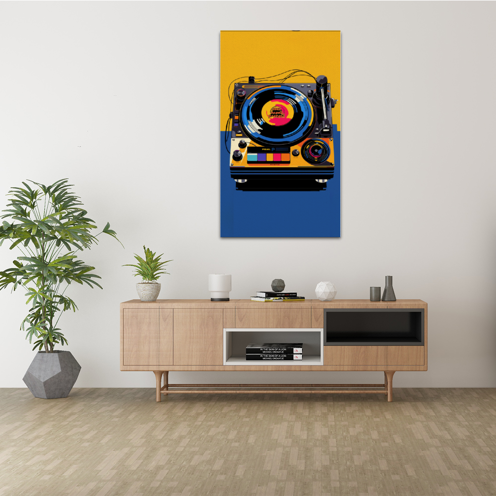 Cool Heads Prevail Record Player Wooden Inner Framed Canvas Paintings 14" x 24"