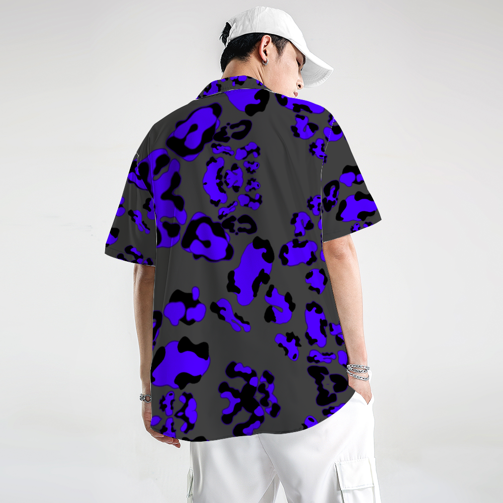 Blue Cheetah on Gray Short Sleeves Shirt Unisex Custom Shirts