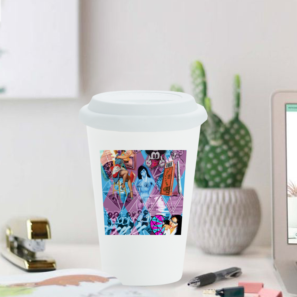 Las Marijuanas Ceramic Coffee Mug with Silicone Lid 11oz