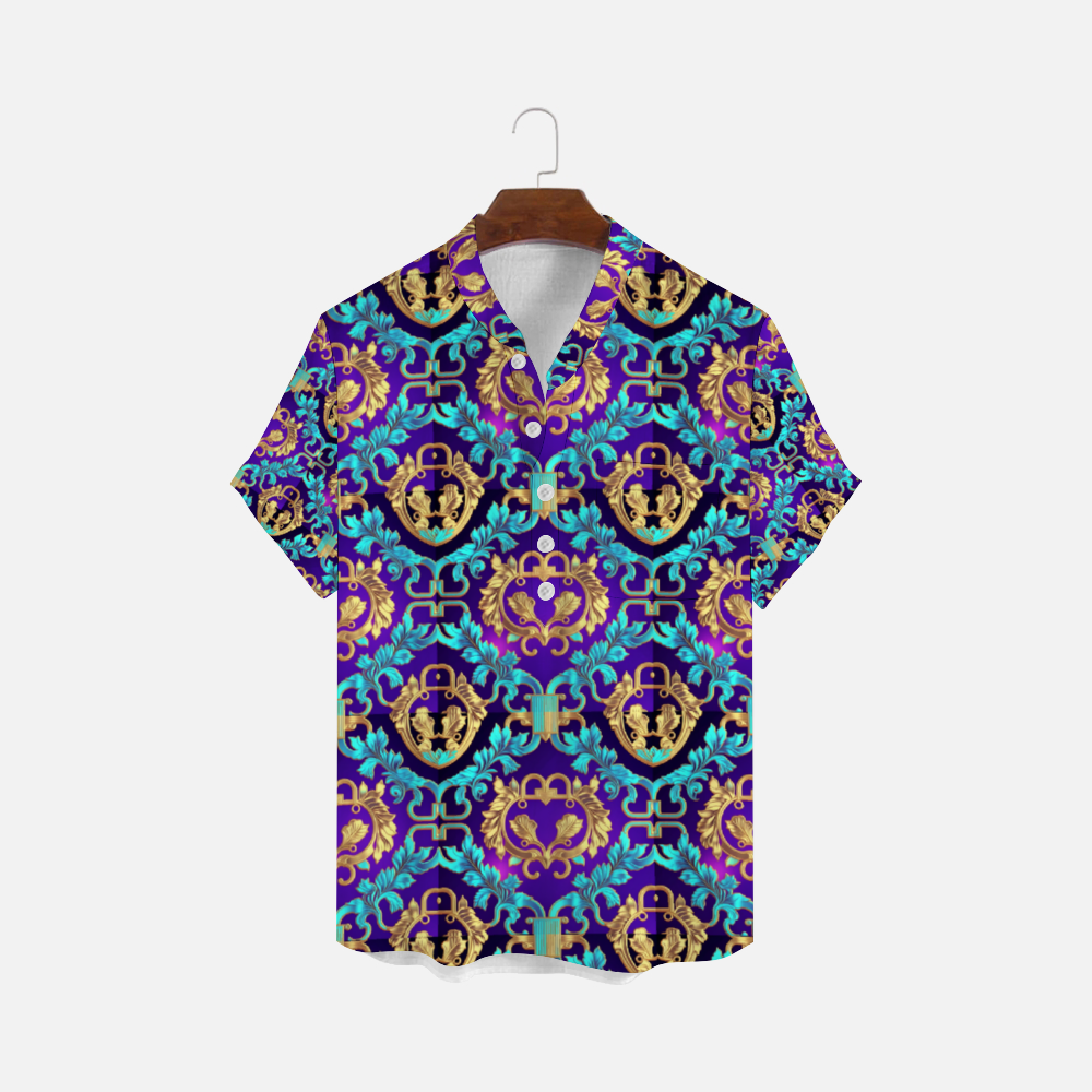DeLa Parra Roman Blue Short-sleeve T-Shirts Blouses with Button