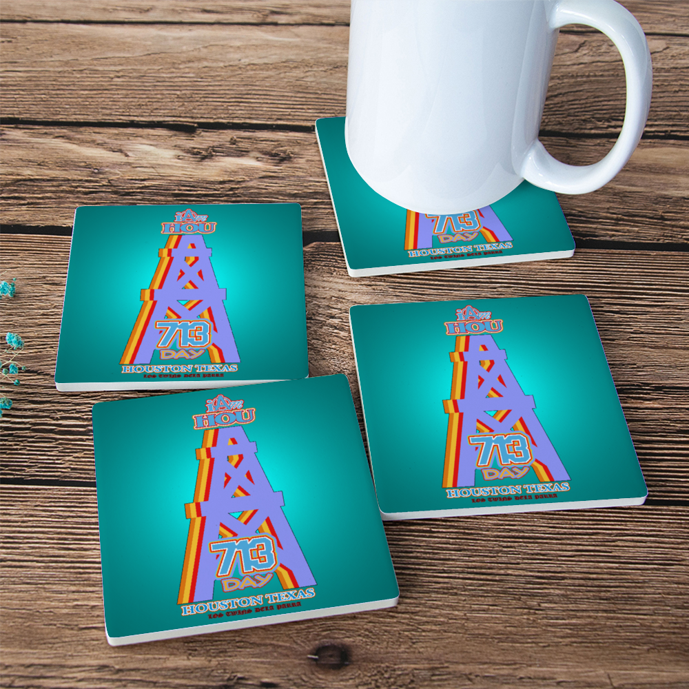 I Am Hou Oiler Blue 4 PCS Cork Backed Ceramic Coasters for Drinks, Heat Resistant Coasters, Coffee Mug Place Mats