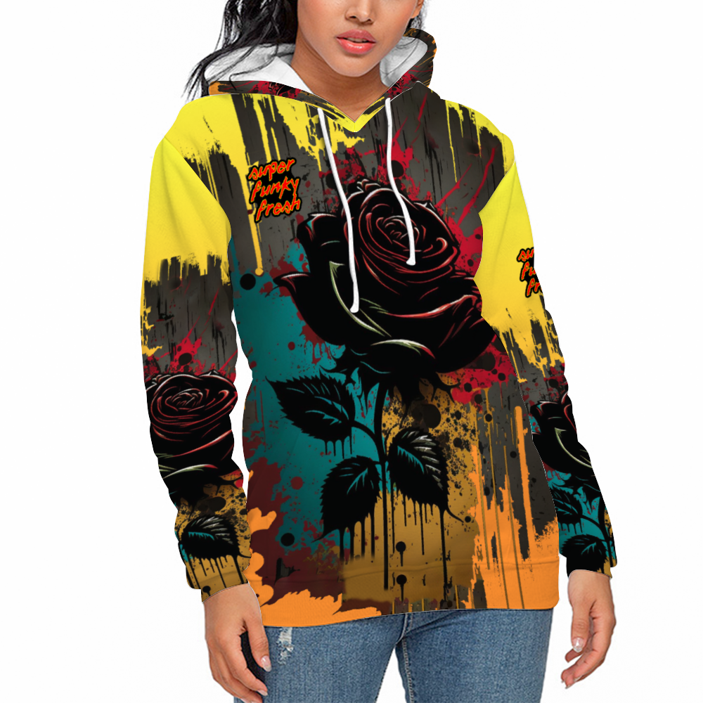 Graffiti Rose, All Over Print Plush Hoodies with Pockets