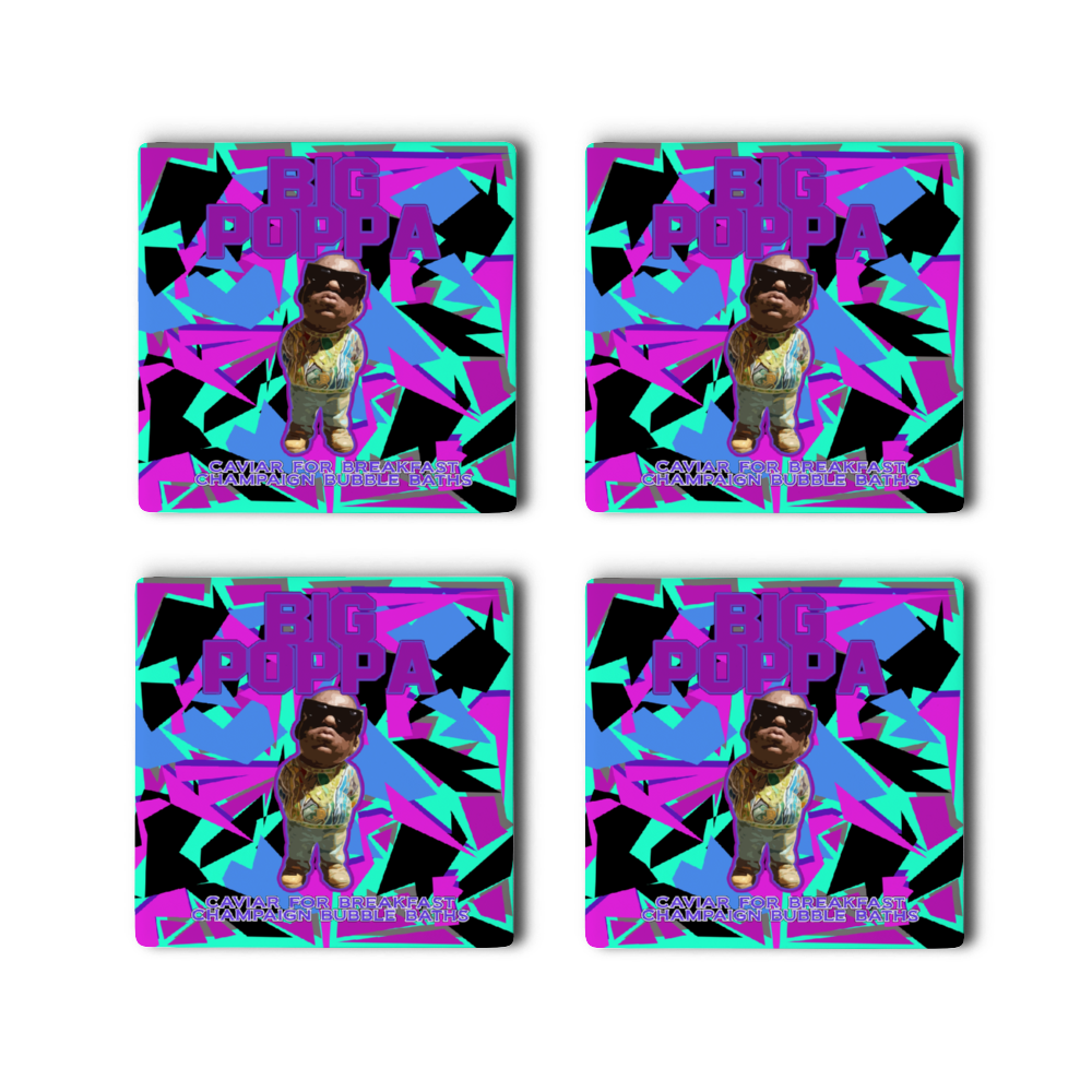 Big Poppa 4 PCS Cork Backed Ceramic Coasters for Drinks, Heat Resistant Coasters, Coffee Mug Place Mats