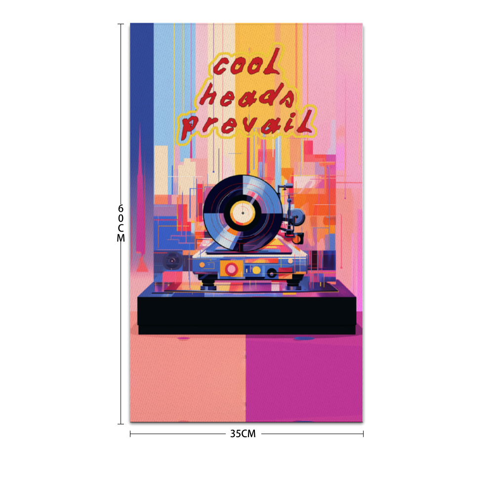 Cool Heads Prevail Turntable Wooden Inner Framed Canvas Paintings 14" x 24"