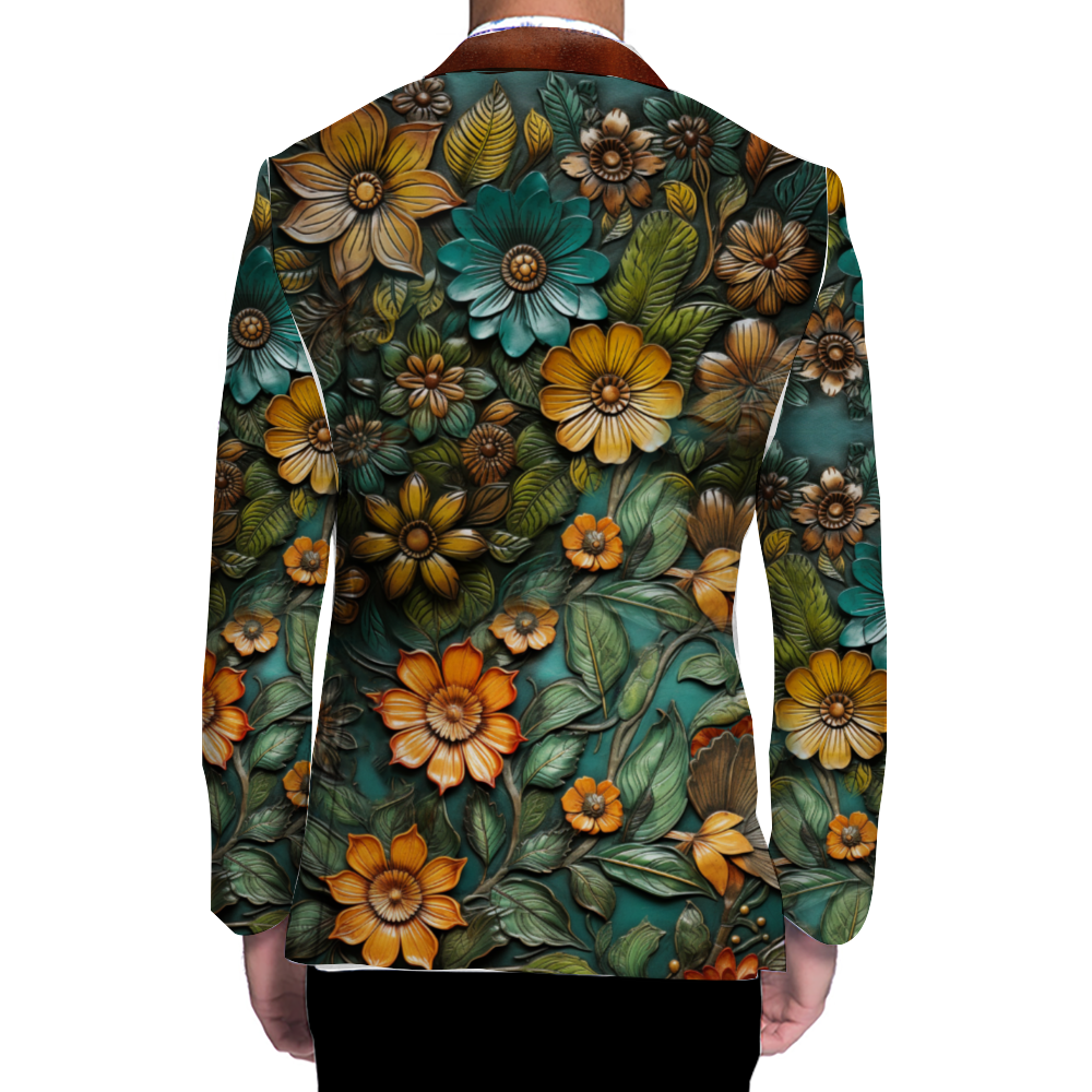GREEN LEATHER FLORAL Casual Suit Blazer Coat Fashion Light Coat