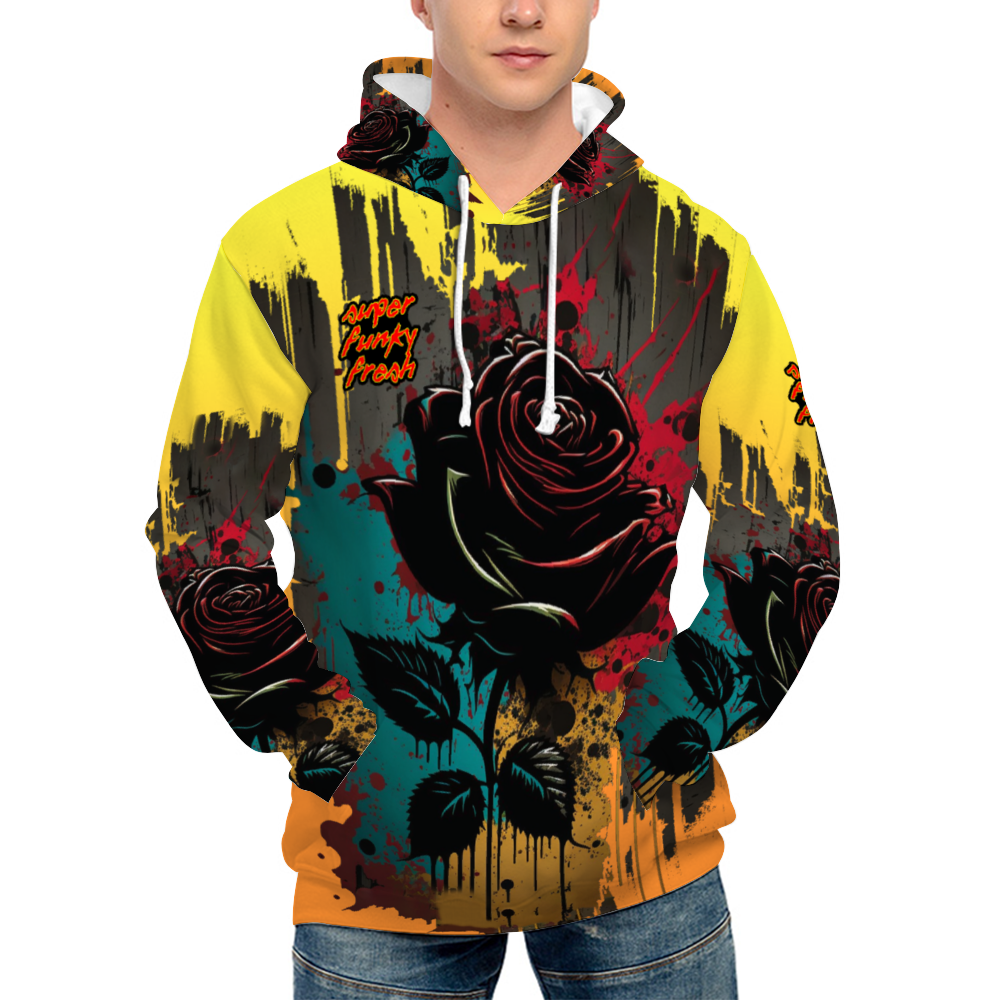 Graffiti Rose, All Over Print Plush Hoodies with Pockets