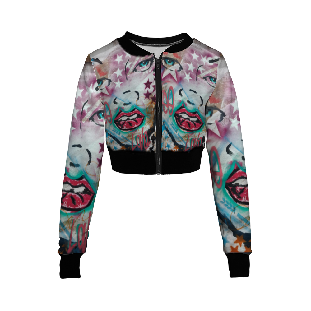 Super Funky Fresh Women's All Over Print Crop Zipper Jacket