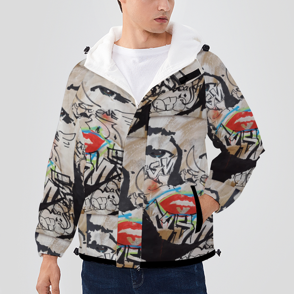 Graffiti Poster Hooded Sweatshirt All Over Print Jackets with Plush
