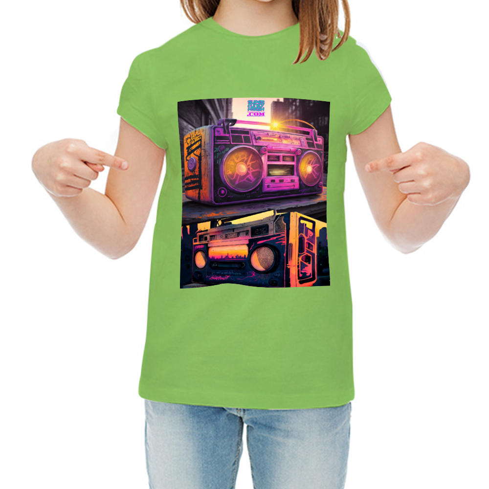 Boombox Children's vShort Sleeve T-Shirt Offset Heat Transfer Print | Gildan 76000B