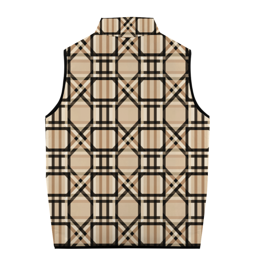 Plaid Brown/Black Bubble Coat Sleeveless Cotton Vests