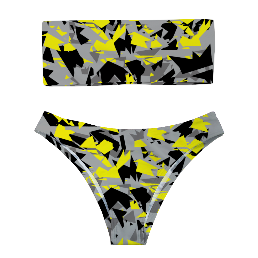 Yellow Grey Camo Women's Bandeau Bikini with Padding