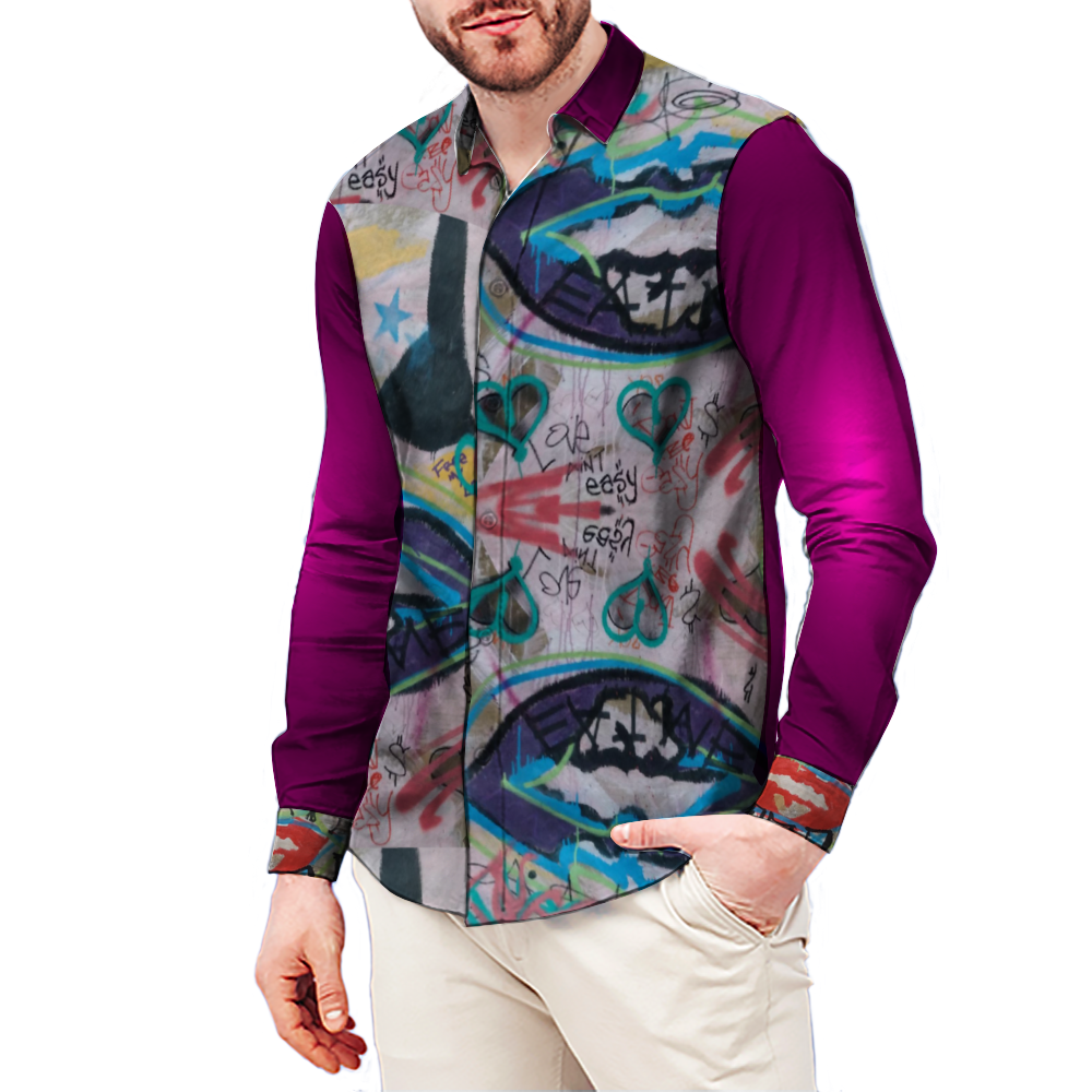Slim Fit Deep Purple Lips Mens Long Sleeve Shirt