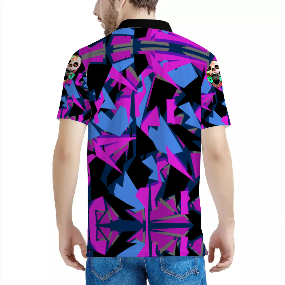 Skull and Camo Shirts Print POLO Neck Shirts Black & White Neck Option