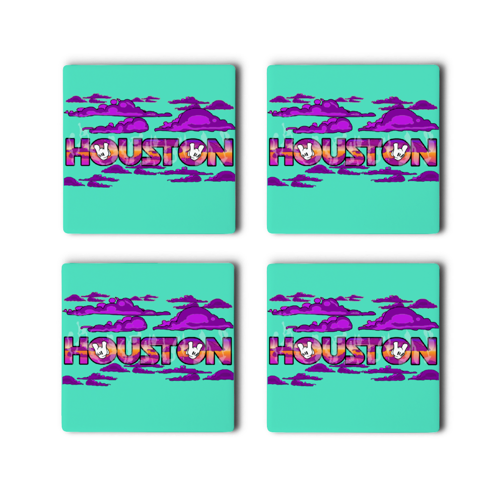 Houston 4 PCS Cork Backed Ceramic Coasters for Drinks, Heat Resistant Coasters, Coffee Mug Place Mats