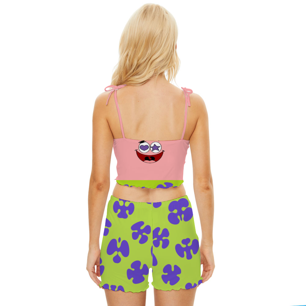 Womens Partick Stars Print Bikini Strappy Crop Top & Shorts