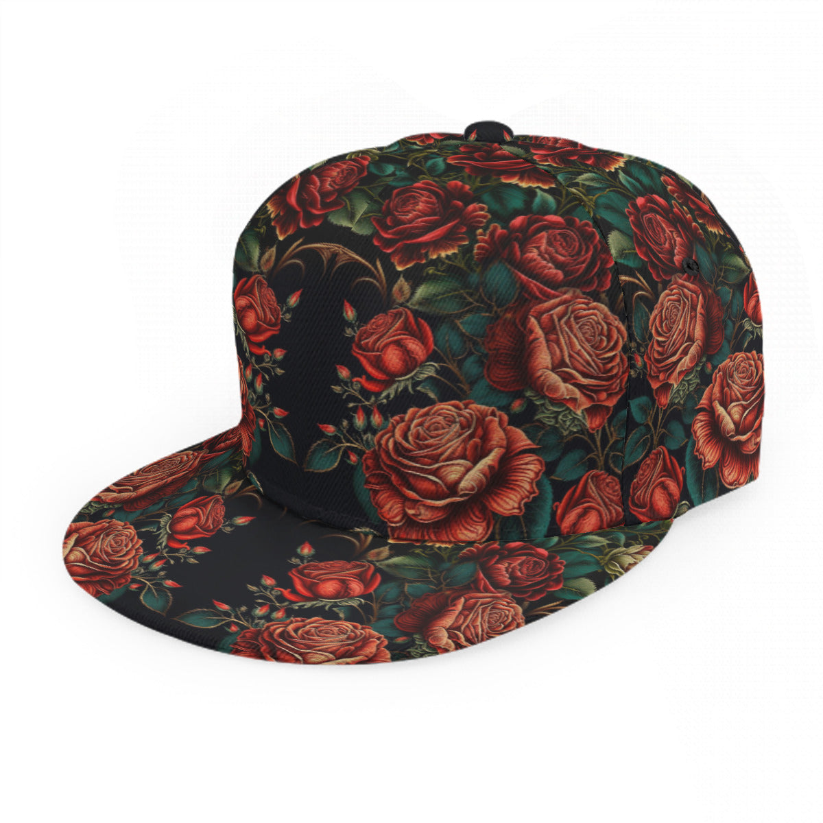 Embroder Print Roses Baseball Cap With Flat Brim
