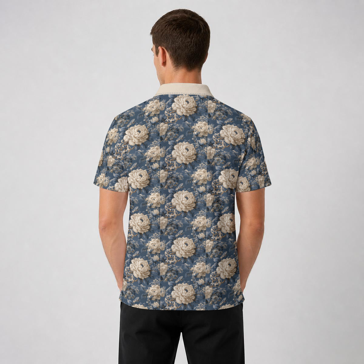 White Roses and Snakes Polo Shirt|Bonded Seam