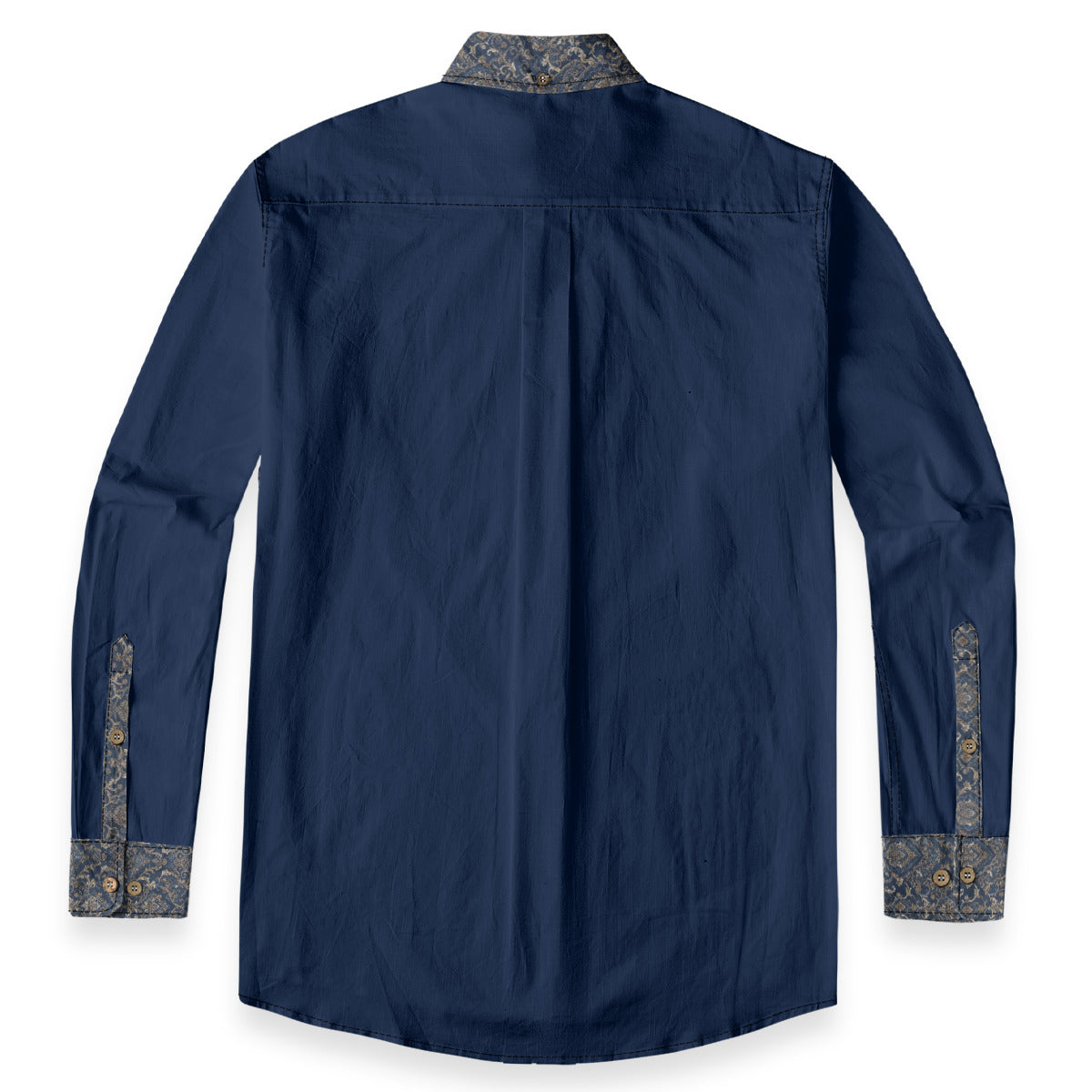 Navy Paisley Casual Lapel Long Sleeve Shirt|140GSM Slub Cotton