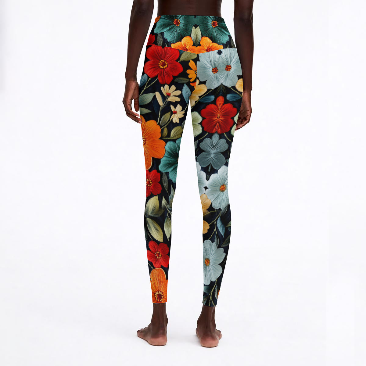 Embroder Flower Print  Womens High Waisted Yoga Leggings