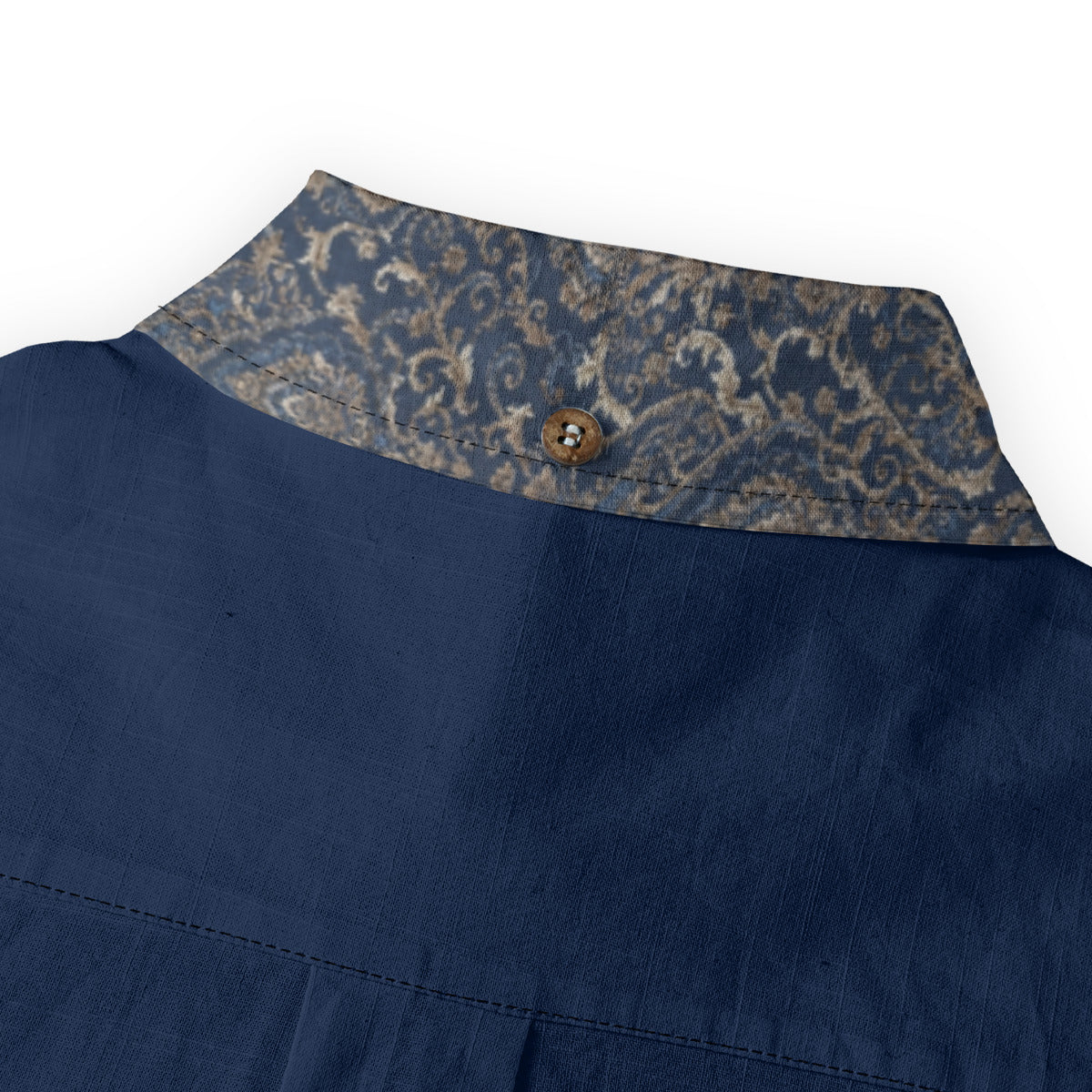 Navy Paisley Casual Lapel Long Sleeve Shirt|140GSM Slub Cotton