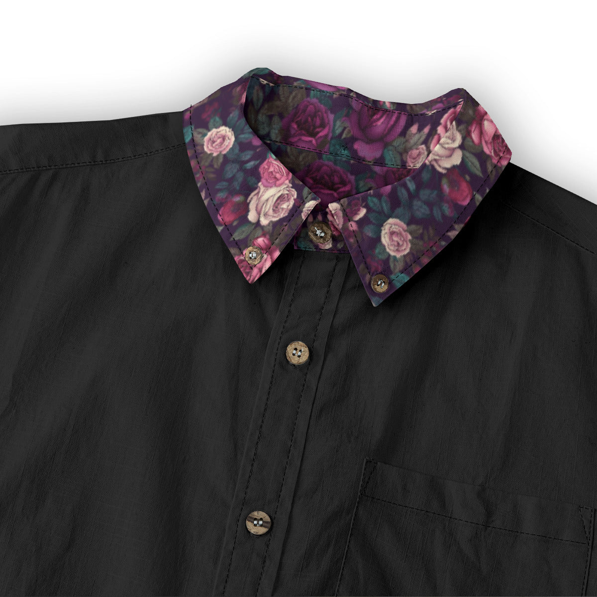 Roses are Violet Casual Lapel Long Sleeve Shirt|140GSM Slub Cotton