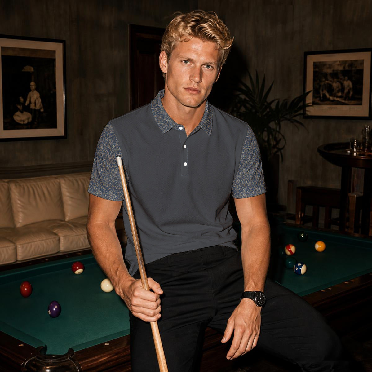 Motif Sleeve and Collar- Paisley Polo Shirt|Bonded Seam