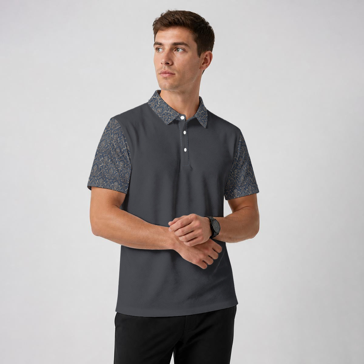 Motif Sleeve and Collar- Paisley Polo Shirt|Bonded Seam