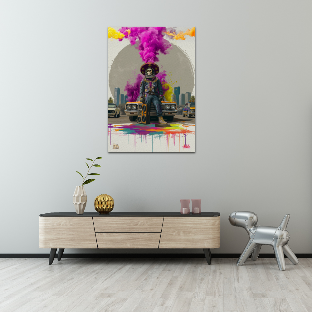 Mariachi Skeleton  Canvas Print Wooden Inner Framed Canvas Painting L×H 22x31