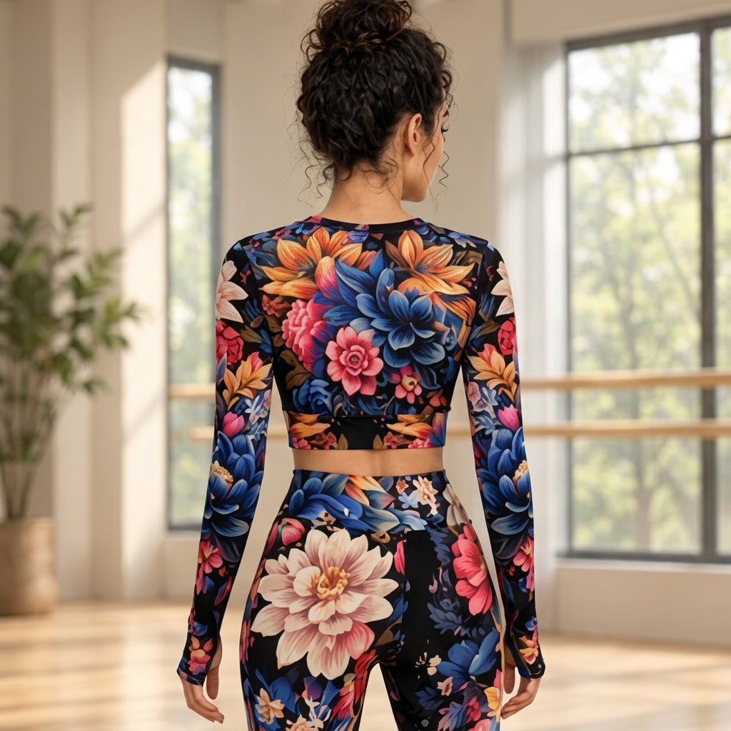 Bouquet of Flowers Women's Sport Set With Backless Top And Leggings