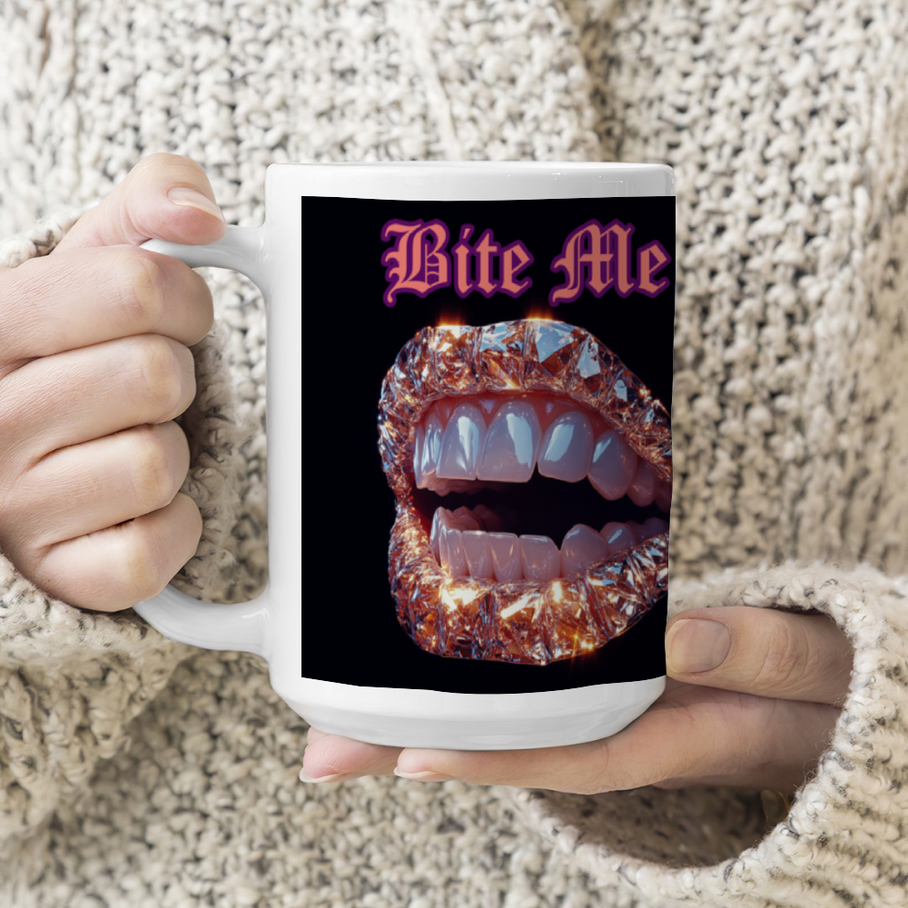 Bite Me Drinkware 15 Oz White Ceramic Coffee Mug