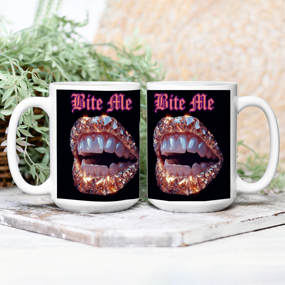 Bite Me Drinkware 15 Oz White Ceramic Coffee Mug